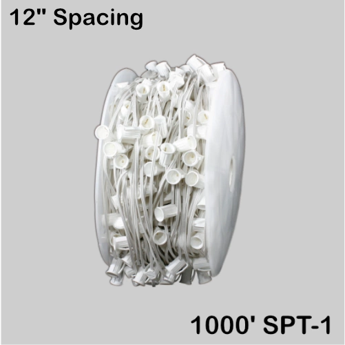 C7 (E12) Spool, 1000ft, 12" spacing, white 18AWG, SPT-1, no