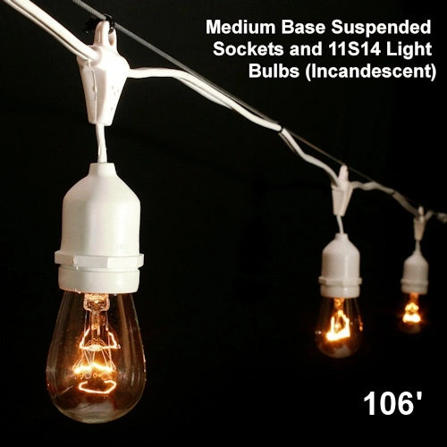 Heavy duty light string, 106', 50 sockets, medium base, 24",