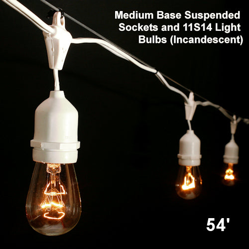 Sival Commercial-Grade Heavy-Duty Outdoor Light String, 54 ft, Medium Base (E26) - 24 Suspended Sockets, Black Green or 